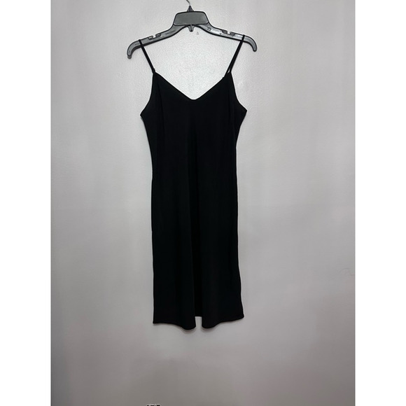 Allsaints Slip Dress Women's 00 Black Solid Knee Length V Neck Minimalist New - Picture 2 of 9